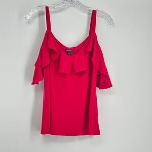 Express Women's Halter Neck Ruffled Top Size Small Cold Shoulder Hot Pink Blouse